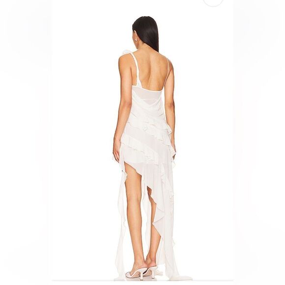 Bubishluxe Willow Ruffle Rosette Dress in White mini midi jellyfish hem Revolve - Picture 4 of 16